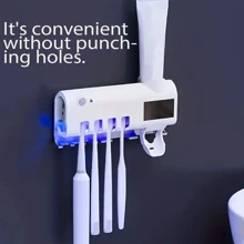 新款紫外线立体牙刷消毒器-1 件壁挂式牙刷架，带浴室收纳架，用于放置牙刷和漱口杯。