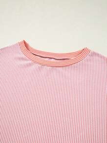Acelitt Camiseta de verano casual de mujer con cuello redondo, manga corta, en estampado de bloque de color, textura a rayas y diseño de patchwork multicolor