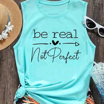 Women Slogan & Heart Print Crew Neck Camisole