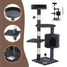 OYAJIA Cat Tree Medium Cat Tower, Activity Center Stable And Sturdy, Cat Tree With Hammock And Wide Cat House Size M 116CM Grey / Dark Grey - Màu xám đen - Xem 3