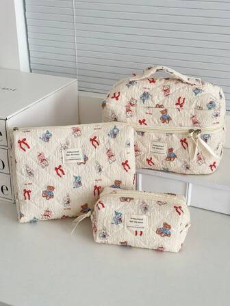 1 件/套 可爱娃娃印花绗缝化妆包 便携式化妆包 大容量化妆包 小型化妆包 带拉链开合的手拿包 多功能存储 适用于化妆品、护肤品、护手霜、硬币、文具、卫生巾、珠宝、洗漱用品、小件物品 盥洗包 护肤包 化妆包套装 洗漱包 钱包 钱包 旅行必需品 通勤必需品 宿舍必需品 送给姐妹、爱人和朋友的礼物 妈妈的礼物 婚礼伴娘礼物