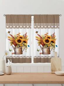 2pcs Sunflower Print Kitchen Window Curtain,Without Holes Curtain,Refer To Bedroom Office Kitchen Living Room Study Home Decor