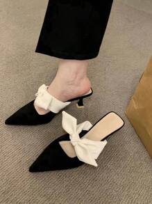 Damen Schleifen-Spitze Hoher Absatz Sandalen, französischer Stil geschlossene Zehe Mules, Damen Pantoffeln für Frühling/Sommer