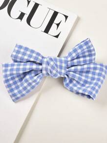 2pcs Plaid Cute Girl Bowknot Hair Clips, Hairpins For Girl - Blue and White - View 5
