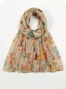 1条新款夏季巴厘岛纱线印花围巾，女士穆斯林头巾，轻薄优雅长款发带，日常旅行摄影防晒披肩，家庭节日礼物，适合搭配连衣裙 - A - 查看 3