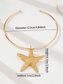 1 Pc Starfish Cuff Choker Necklace For Women Summer Beach Travel Jewelry - Gold - View 3
