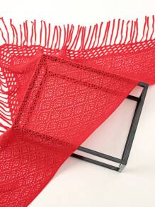 1 pieza Bufanda de punto de unicolor con flecos triangulares para mujer, chal/envolvente para otoño e invierno para vestir - 09-Gran rojo - Ver 4