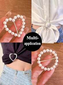 6个丝巾环夹，T恤领带夹，时尚金属环围巾扣，腰带扣，衬衫服装配饰，金色锌合金珍珠围巾夹，适用于连衣裙 - 金色 - 查看 6