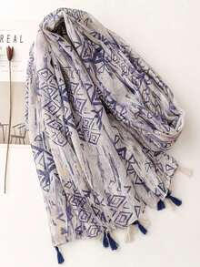 女士简约印花围巾，时尚新款围巾，春夏防晒沙滩披肩，亚麻质感女士披肩 - 彩色 - 查看 5