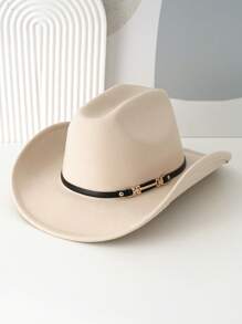 1 pieza Sombrero de vaquero de lana de unicolor unisex, sombrero de vaquera con decoración de hebilla con característica de moda, sombrero versátil y moderno, adecuado para fiestas con tema del oeste, fiesta de compromiso, ceremonia de graduación, baile de gala, festival, celebración de cumpleaños, festival de música