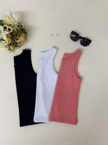 kit 3 blusas regata básica americana verão blogueira estilosa tendencia  dia  a dia - Preto/Branco/Goiaba - Visão 3