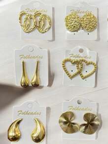 Gold Plated Earrings Kit, Women's Fashion Jewelry, Assorted Models - 套件 6 對 - 查看 7
