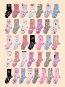 Random 12 Pairs Cartoon Pattern Mid-Calf Socks For Girls, With Bunnies, Bears And Lace, Comfortable, Suitable For Daily Wear, Styles Randomly Sent - Multicolor - View 7