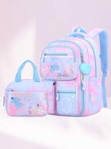 2件套女孩背包带手提包，女孩书包，15.6英寸笔记本电脑背包，蝴蝶书包旅行包，返校必备，适合青少年女孩、学生、初中生和高中生