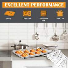 2Pcs Baking Sheet Pan Set, Joyfair Stainless Steel Cookie Sheets, Commercial Metal Pans Toaster Oven Tray Bakeware Roll/Bread/Bacon, Heavy Gauge, Rust-& Dishwasher Safe (9 Inch) - 17.5 Inch - View 3