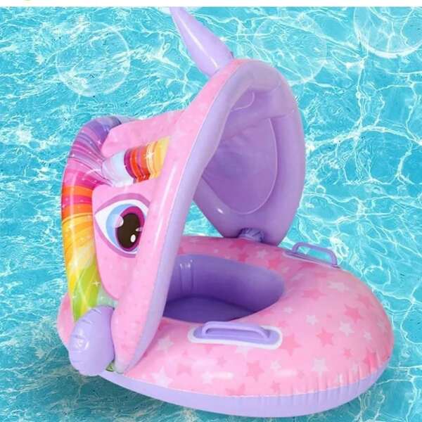 1 pieza Flotador de natación con sombrilla, asa y asiento, inflable y grueso, aro flotante de verano para diversión en la playa