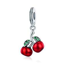 WOSTU 1 pièce Pendentif en argent sterling 925 avec cerise rouge émaillée et forme de cœur, accessoire pour bracelet et collier de femme