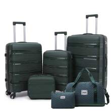 6pcs Set PP Zipper Fashion Travel Trolley Suitcase Unique Highly-Rated Luggage With Spinner Wheels + Travel Bag, Suitable For Teens, Casual Outdoor, Athletic, Vacation, Travel, Graduation Gifts, Birthday Outfit Accessories