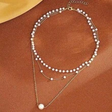 Hegaze 1pc Elegant Vintage Faux Pearl Multi-Layer Necklace For Women