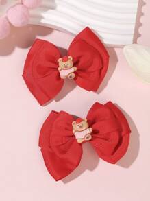 2pcs/Pack Cute Red Bow Teddy Bear DIY Hair Clips Children Girl Hair Accessories