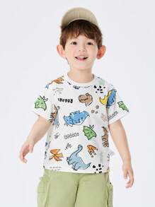 Balabala Young Boys Summer T-Shirts, Cute Cartoon Cotton Boys Short Sleeve T-Shirts - Flower Gray Tone - View 2