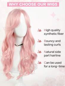 Lolita Wigs Long Wavy Pink Wigs Hair 26 Inch Synthetic Light Pink Cosplay Lolita Wig, Center Split Wig, Daily Party Natural,Smooth And Realistic Wig