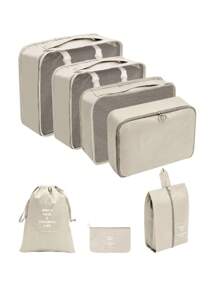 Set de 7 piezas/1 Organizador de viaje, Bolsa de maquillaje, Neceser, Bolsa de tela, Cubos de embalaje minimalistas de poliéster para accesorios de viaje, Artículos de viaje esenciales, Mochila de viaje, Maleta, Vuelta al colegio, Organizador de equipaje para viajes de verano, vacaciones, decoración del baño del hogar, organizador de maquillaje de vacaciones, artículos esenciales de playa