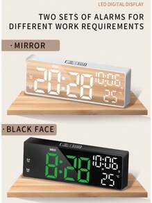 Touch LED Digital Temperature Clock, Alarm Clock, Multifunctional LED Clock, Battery-Powered And Plug-In Dual-Use Alarm Clock, Perpetual Calendar - White Body, Black Surface and Blue Text - View 6