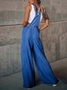 Women's Loose-Fit Adjustable Strap Wide-Leg Denim Overalls Jumpsuit