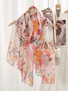 1条新款夏季巴厘岛纱线印花围巾，女士穆斯林头巾，轻薄优雅长款发带，日常旅行摄影防晒披肩，家庭节日礼物，适合搭配连衣裙 - A - 查看 5