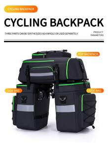 1PC Waterproof And Wear-Resistant Bicycle Rear Seat Bag With Detachable Three-In-One Bicycle Tail Bag, And Cool Reflective Cycling Bag For Men And Women, Essential For Night Cycling And Going Out, Large-Capacity Bicycle Bag Luggage Storage Bag, Can Be Detached Separately, Shoulder-Back, Cross-Body, Multiple Carrying Methods, Very Suitable For Commuting Travel, Adventure Camping, Cycling Travel, Fishing, Running And Gym - Black - View 2