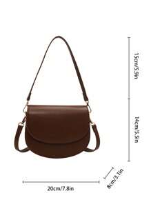 Letter Graphic Saddle Bag, Fashion Solid Color Crossbody Bag, Small Flap Purse For Women - Coffee Brown - View 8