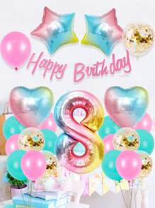 27pcs Birthday Decoration Set, Including Gradient Number 1-9 Balloons, Gradient Star & Heart Balloons, Colorful Confetti Balloons, Suitable For Birthday Party, Anniversary, Macaron Theme, 1st Birthday - For Both Boys And Girls Gifts Graduation Birthday Decorations Party Decorations Bachelorette Decor Graduation Decorations