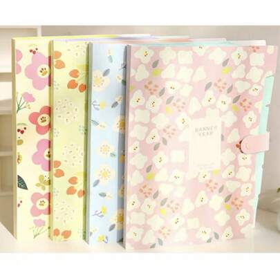 6pcs/Set Student Style Cartoon Ditsy Floral Plastic Matte A4 Document Folder, Waterproof File/Document Organizer Bag,Back To School,School Supplies