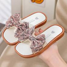 Sandales de princesse mode polyvalentes avec imprimé floral Ditsy, nœud papillon et décoration de perles