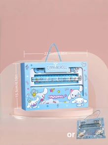 Sanrio Autorisé par Sanrio Ensemble de papeterie mignon de chien Melody Cinnamon de Sanrio. Fournitures scolaires pour garçons et filles - crayons et boîte de rangement pour crayons, gomme, taille-crayon, règle, cahier. Cadeaux pour la rentrée, Halloween, Noël (la conception et la couleur de la boîte cadeau peuvent varier selon les différents lots de production)