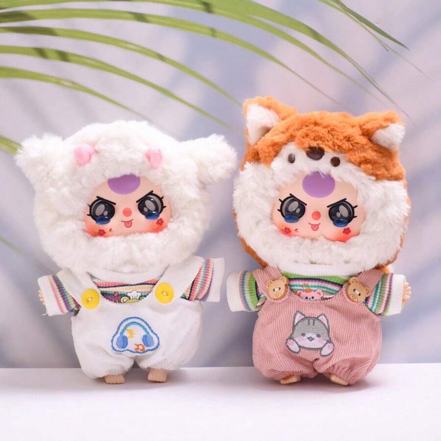[Solo ropa] Camiseta y overoles con diseños de animales de caricatura para muñeca de 20 cm, 3 años