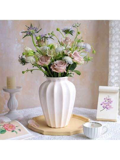 1pc Boho Wit Plastic Vase Lightweight Flower Display Living Room Weddings Viral Home Moderne Minimalist Glass view 3