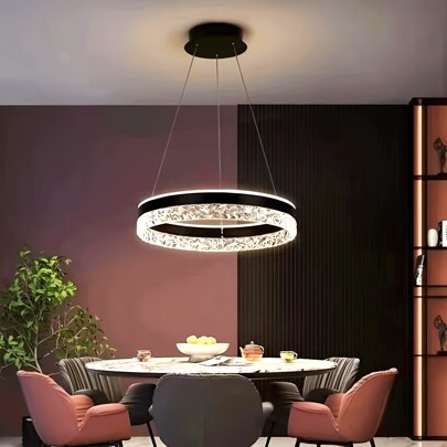 1pc Modern Semi-Flush Mount LED Pendant Light, 3 Color Temperature Adjustable, Metal & Acrylic Ceiling Lamp With Hardware, Switch Control, AC 110-240V, Suitable For Living Room, Dining Room, Bedroom