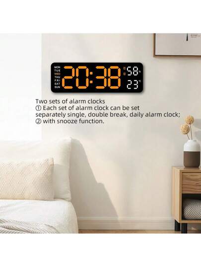 Large Display Digital Wand Clock, Inch LED Klok Living Room ation, Temperature/DST/Automatic Dimming/Humidity/Alarm 12/24 Hour, Silent Everyone,Plug In The Battery Is Just Memory Function (No Adapter) Birthday Graduation Bedroom Dormitory Back To School Surprise Home Supplies view 6