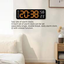 9-Inch Large Display Digital Wall Clock, With Temperature/DST/Auto Dimming/Humidity/Alarm, 12/24 Hour Format, Silent Operation, Suitable For Living Room Decor, Powered By Adapter (Battery For Memory Only, Not Included), Great For Birthday, Graduation, Bedroom, Dorm, Back To School, Campus Decor, Surprise Gift, Home Decor, Study Supplies - Multicolor - View 8