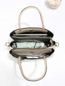 Nuevo bolso de mujer de diseño sencillo, elegante y elegante de moda, fácil de llevar, bolso de hombro/bandolera espacioso - Caqui - Ver 6