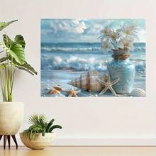 Charming Beach-Themed Canvas Art With Posters Of Flowers, Starfish And Shells - 1 Piece Of Wood Framed Oil Painting (3) Thickness 2.25 Cm/0.9 Inch- Home Decoration For All Occasions - Ideal New Year, Valentine's Day, Thanksgiving, Easter, Christmas Gift , Room Decoration Aesthetic, Wall Decoration Art, Perfect Gift, Autumn And Winter Wall Decoration, Living Room Decoration, Bedroom Decoration, Kitchen Decoration, Entry Decoration, Bathroom Decoration, Direct Wall Painting, High Quality Wall Painting Poster