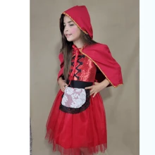 Conjunto de 2 piezas de disfraz de caperuza con cordones al frente para niñas - Rojo - Ver 2