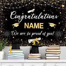 1 Stück individuell gestaltbares Abschlussfeier Banner mit glänzendem Doktorhut & Sternenmuster, Material Polyester, personalisiertes Namensschild für Schulen, Klassenzimmer, Heim-Wand & Garten Dekoration, 3 Größenoptionen, Hochzeitsartikel, individualisierbare Banner & Wimpel, gemütliche Atmosphäre