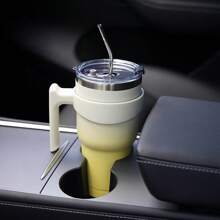 Vaso de  con asa de acero inoxidable con tapa y popote para mujer, color verde lavanda - Limón - Ver 7