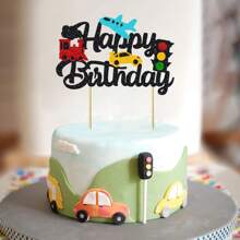 1Pc Transportations Cake Topper Transportation Traffic Light Happy Birthday Cake Topper For Traffic Vehicle Bus Car Train Plane Ship Themed Birthday Party Supplies
