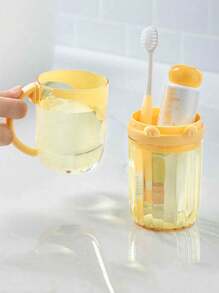 1PC Portable Toothbrush Cup (With Bracket And Mouthwash Cup), Travel Toothbrush Storage Set, Transparent Bathroom Cup, Portable Mouthwash Cup, Household Plastic Toothbrush Cup, Bathroom Accessories, Wash Cup, Toothbrush Cup Home Bathroom Decor Fall Decor Back To School