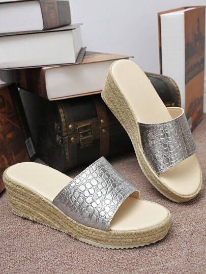 Women's New Thick Bottom Woven Rope Wedge Platform Slides, Fashion Personalized Casual Comfortable Classic Slope Heel Slippers