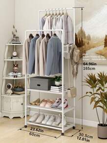 1pc Multi-Function Iron Rack, Dual-Layer Coat/Hat Hanger, Shoe Rack, Storage Shelf, Movable And Easy Install, Suitable For Living Room, Entry, Bedroom, Study Room, Office, Holiday/Christmas Gift